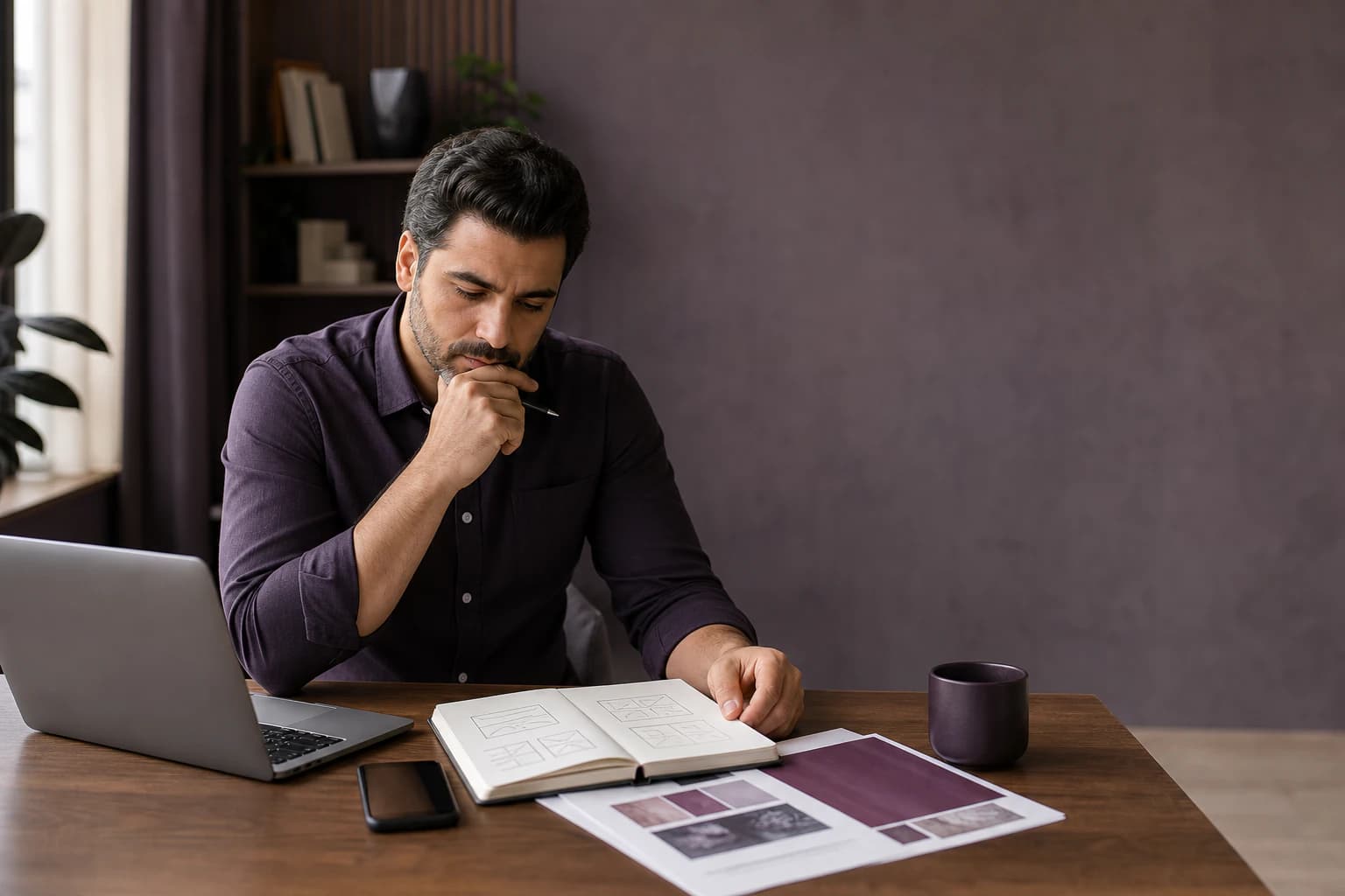 صاحب کسبوکار در حال برنامهریزی برای طراحی سایت